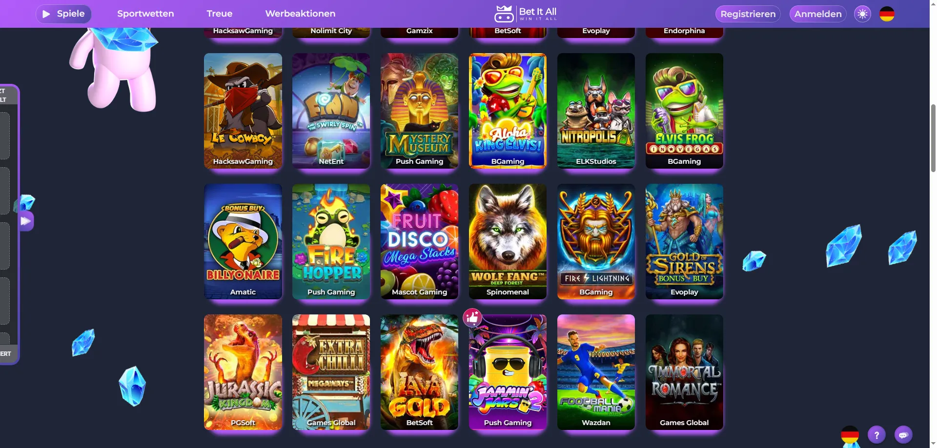Über 2.500 Slots und Tischspiele im Betitall Casino